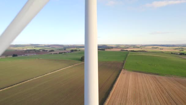 Close Aerial View Wind Turbine Generating Renewable Energy — Stock Video