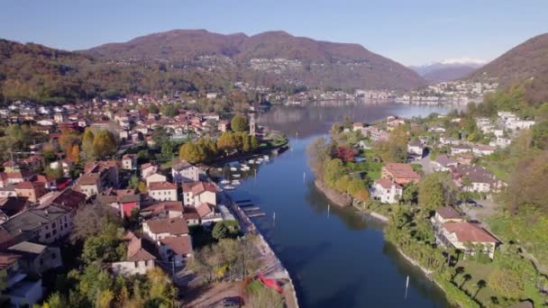 Lavena Ponte Tresa Sviçre Talya Sınırında Lugano Yakınlarında Güzel Bir — Stok video