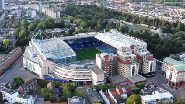 Estadio Fútbol Chelsea Stamford Bridge Vista Aérea Vespertina — Vídeo de stock