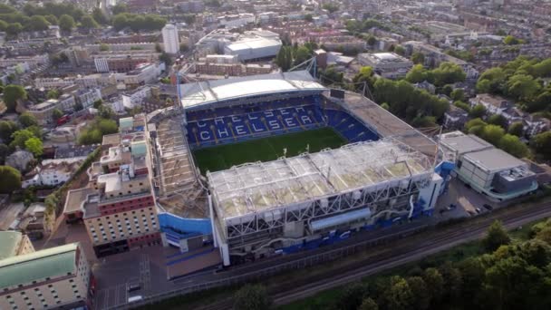 Chelsea Football Stadium Stamford Bridge Evening Aerial View — Wideo stockowe