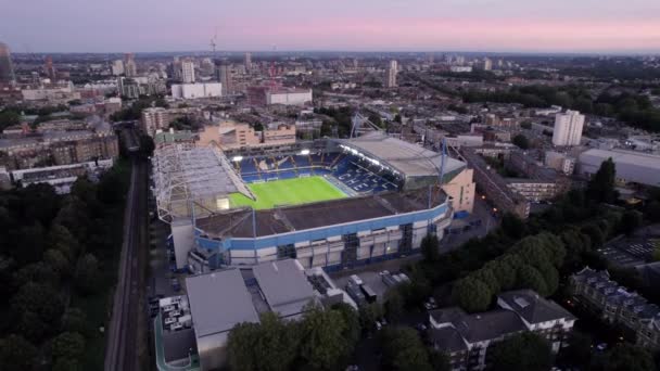 Fotbalový Klub Chelsea Stamford Bridge Osvětlen Dusk Aerial View — Stock video