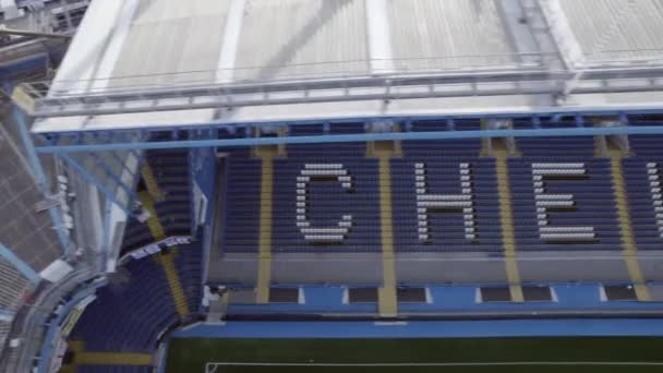 Chelsea Football Club Mostrar Texto Vista Aérea Stamford Bridge — Vídeo de stock