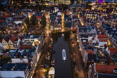 Amsterdam Şehir Kanalları Bir Tur Teknesi Havacılık Manzaralı