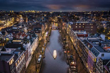 Amsterdam Şehir Kanalları Bir Tur Teknesi Havacılık Manzaralı