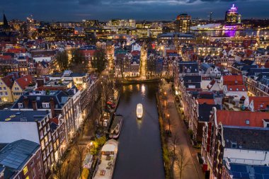 Amsterdam Şehir Kanalları Bir Tur Teknesi Havacılık Manzaralı