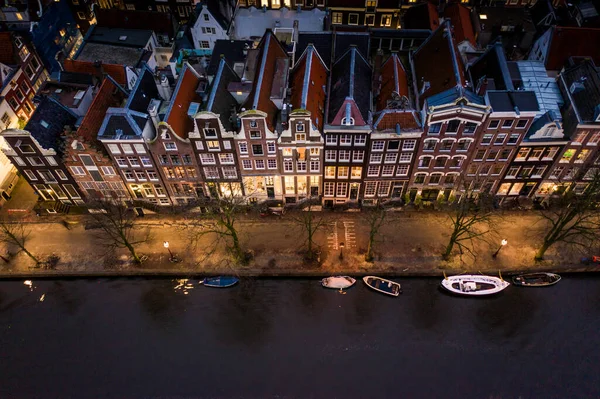 Maisons Bord Eau Nuit Amsterdam Vue Aérienne — Photo