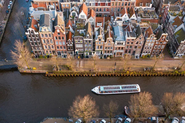 Bateau Canal Passant Devant Waterfront Properties Amsterdam — Photo