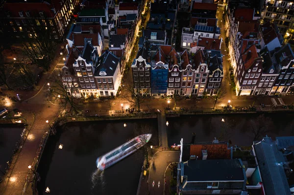 Rivierkanaalboot Amsterdam Nachts — Stockfoto