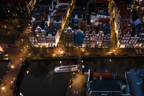 Flusstour Kanalboot Amsterdam Bei Nacht — Stockfoto
