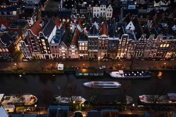 Tour Rivière Canal Bateau Amsterdam Nuit — Photo