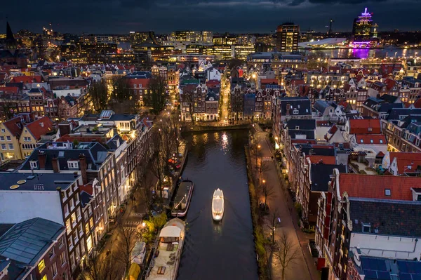 Amsterdam Şehir Kanalları Bir Tur Teknesi Havacılık Manzaralı