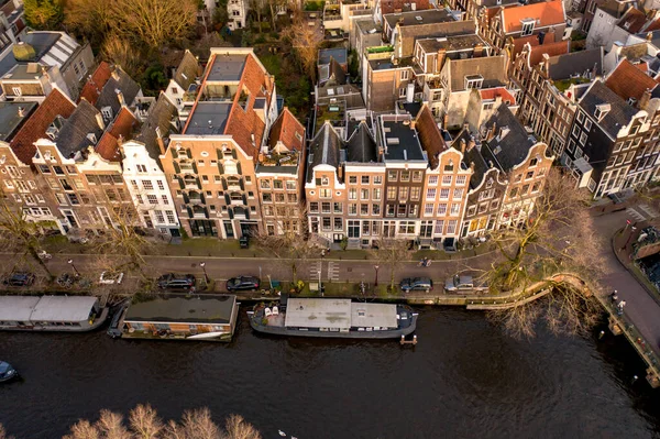 Waterfront Canal Houses Amsterdam Aerial View — Stock Photo, Image