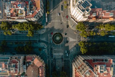 Barselona İspanya 'nın Sokakları ve Blokları Kuş Gözü Görünümü