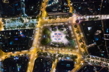 Barselona Şehri Kuş Gözü Gece Görünümü