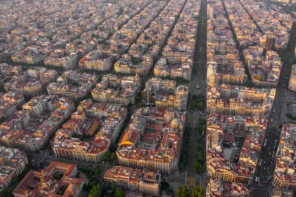 Barcelone Espagne Appartement Blocs Ville Coucher Soleil Vue Aérienne — Photo