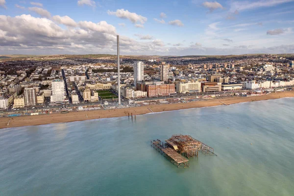 Charred Remains Brightons West Pier Aerial View — 스톡 사진