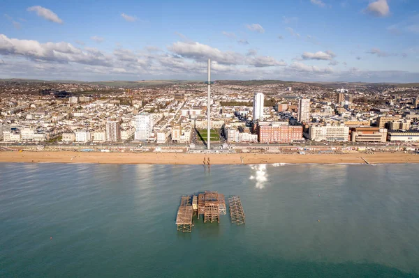 Brighton Batı Skelesi Havacılık Manzarası Ndan Yanmış Kalıntılar — Stok fotoğraf