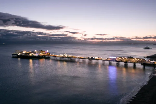 Brighton Seafront Palace Pier West Pier Sunset Aerial View — 스톡 사진