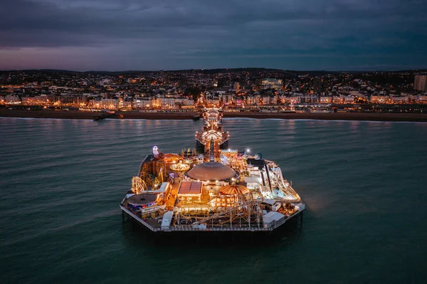 Brighton Seafront Palace Pier Illuminé Nuit Vue Aérienne — Photo