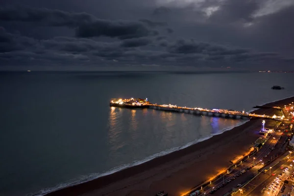 Die Seafront Palace Pier Brighton Beleuchtet Der Nacht Luftaufnahme — Stockfoto