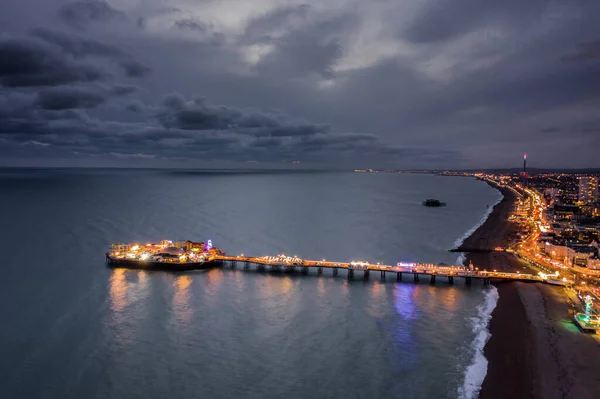 Muelle Del Palacio Frente Mar Brighton Iluminado Por Noche Con —  Fotos de Stock