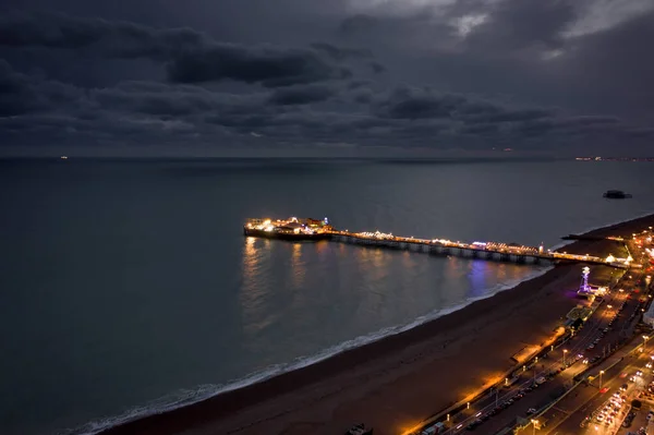 Masse Palais Front Mer Brighton Illuminée Nuit Vue Aérienne — Photo