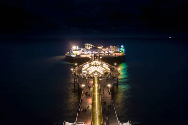 Brighton Palace Pier Illuminated Night Looking South Aerial View — 스톡 사진