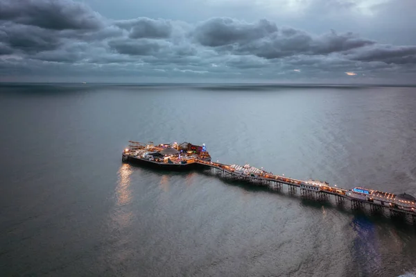 Brighton Seafront Palace Pier Evening Aerial View — 스톡 사진