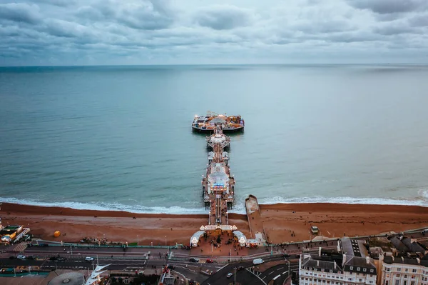 Brighton Seafront Palace Pier Dans Après Midi Vue Aérienne — Photo