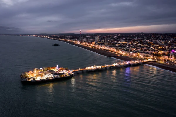Brighton Palace Pier Illuminated Night Aerial View — 스톡 사진