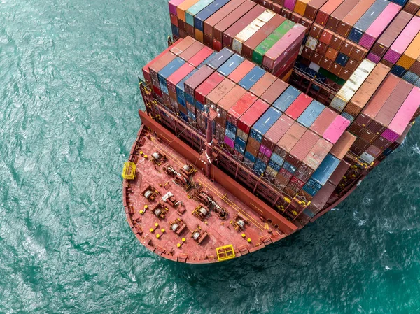 Bow of a Huge Container Ship at Sea Transporting Goods and Cargo