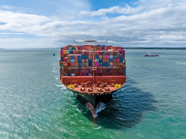 Container Ship at Sea Transporting Goods and Cargo