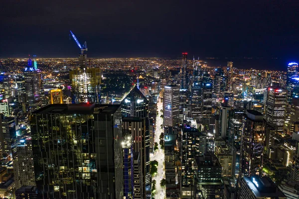 Melbourne Australie Paysage Urbain Nuit Vue Aérienne — Photo