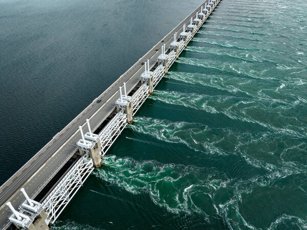 Sea Water Rushing Through a Storm Surge Barrier
