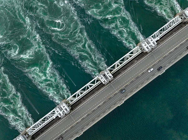 Bird\'s Eye View of a Storm Surge Barrier in the Netherlands