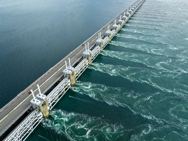 Storm Surge Barrier Bridge Protect Netherlands Mainland Rising Seas — Stock Photo, Image