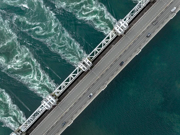 Bird\'s Eye View of a Storm Surge Barrier in the Netherlands