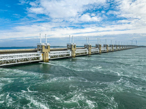 Sea Water Rushing Through a Storm Surge Barrier