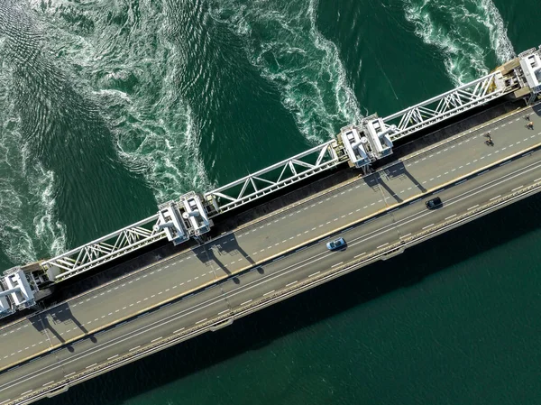 Storm Surge Barrier Bridge Protegerá Los Países Bajos Del Aumento —  Fotos de Stock