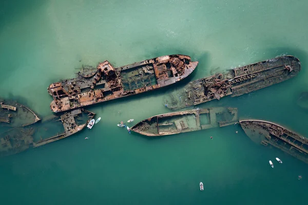 Brisbane Avustralya 'daki Tangalooma Gemi Kazalarının Kuş Gözü Görünümü