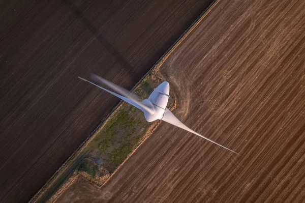 Une Éolienne Sur Une Ferme Énergie Renouvelable Verte Par Une — Photo