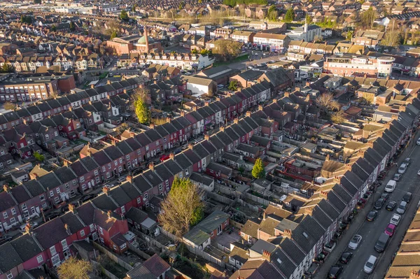 Veduta Aerea Degli Alloggi Schiera Della Classe Operaia Luton Tramonto — Foto Stock