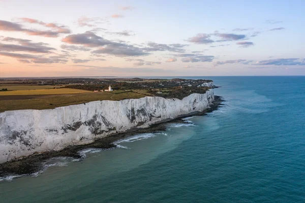 White Cliffs Dover Evening Aerial View Stock Photo