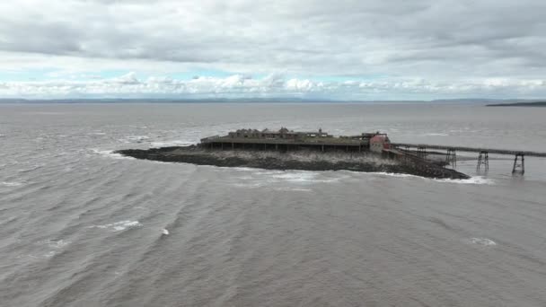 Derelict Birnbeck Pier Weston Super Mare Luchtfoto — Stockvideo