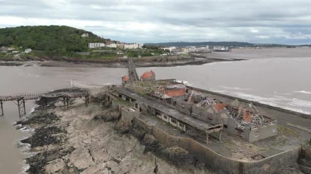 Övergivna Resterna Birnbeck Pier Weston Super Mare — Stockvideo