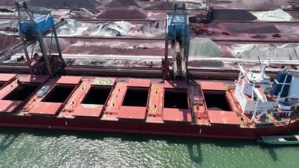 Guindastes Descarregando Navio Graneleiro Porto — Vídeo de Stock