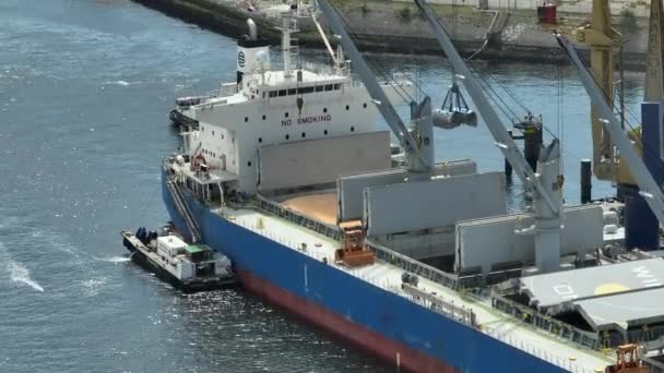 Aerial View Bulk Carrier Vessel Port — Stock Video