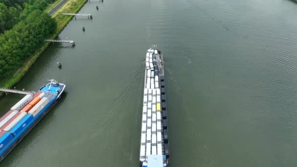 Vehicles Transported Boat Entering Volkerak Lock Netherlands — Stock Video