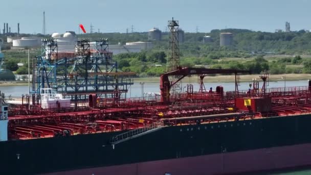 Vykládka Paliva Ropy Ropných Tankerů Rafinérském Přístavu — Stock video