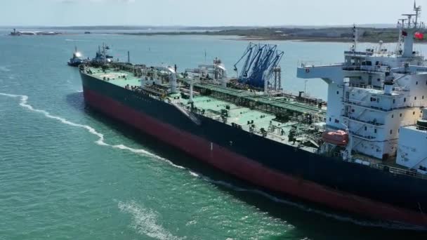 Fuel Tanker Vessel Offloading Depot Jetty — Stock Video